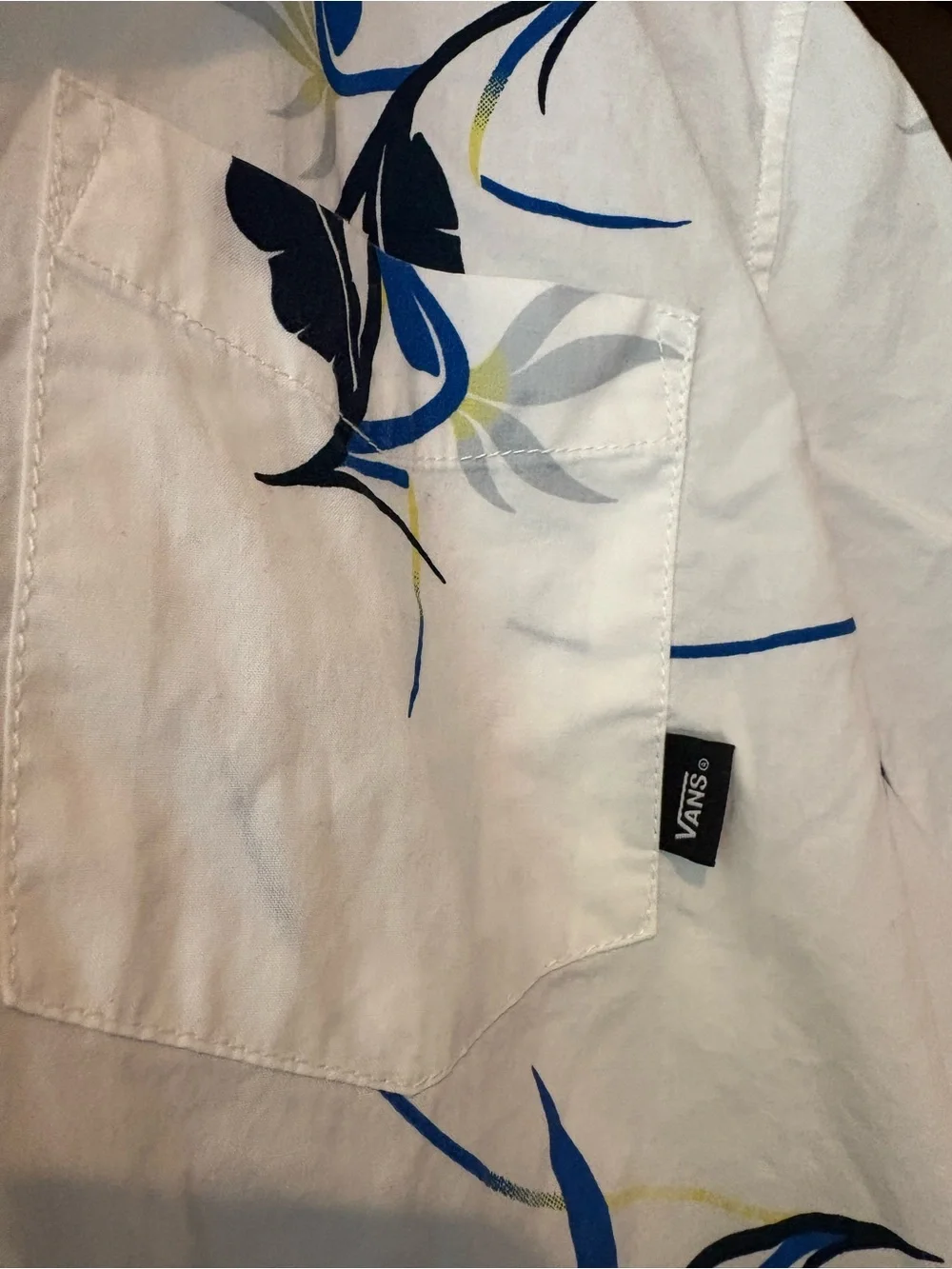 Boy’s Vans White Short-Sleeve Button-Up Shirt with Blue & Black Floral Accents